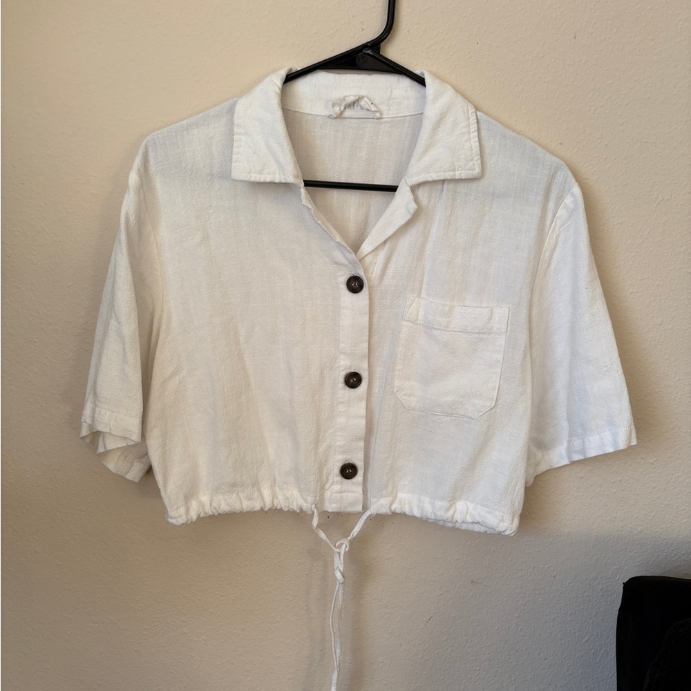 Linen blend summer button up crop